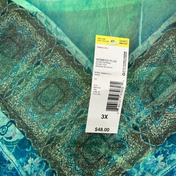 New Live and Let Live size 3X Green Blue Abstract Boho Layered Flowy Poncho Top - Picture 3 of 9